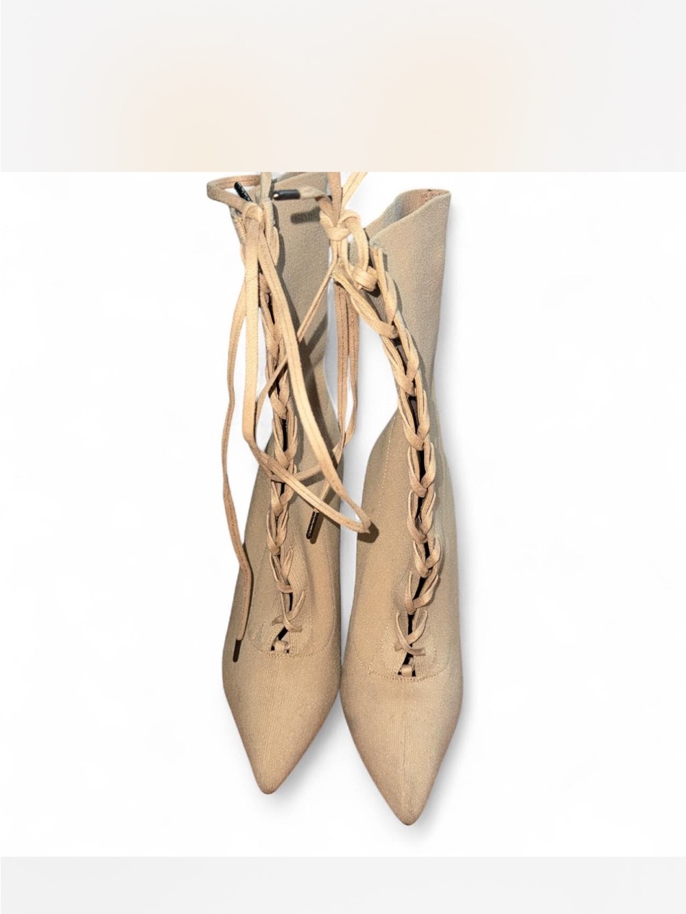 Aldo Lace-Up Pointed Stiletto Boots in Beige - Picture 3 of 3